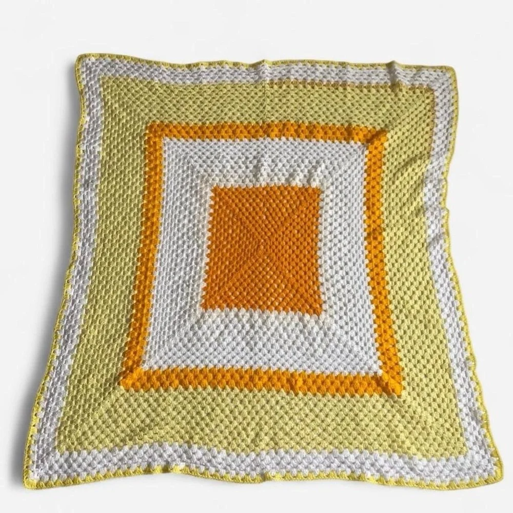 Vintage Handmade Crochet Throw Blanket in Yellow and Orange